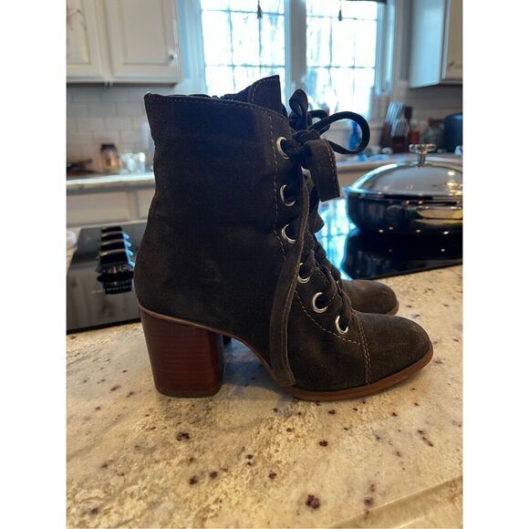 Steve Madden Olive Green Lace Up Side Zip Boots sz 6 EUC - Picture 4 of 8